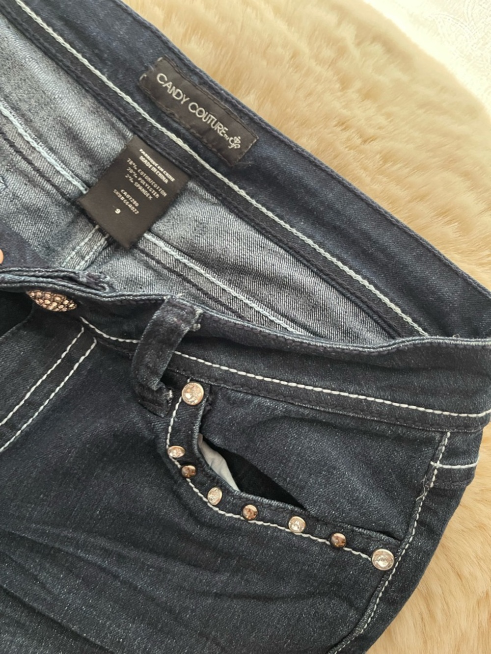 Candy Couture Women's Dark Indigo Skinny Jeans with Embellished Rivets